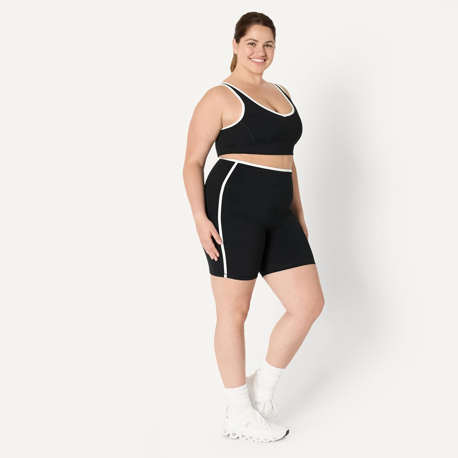 image:imageAmazon Essentials Womens Active FormFlex Buttery Soft High Waist 7 Yoga Biker ShortsBlack White