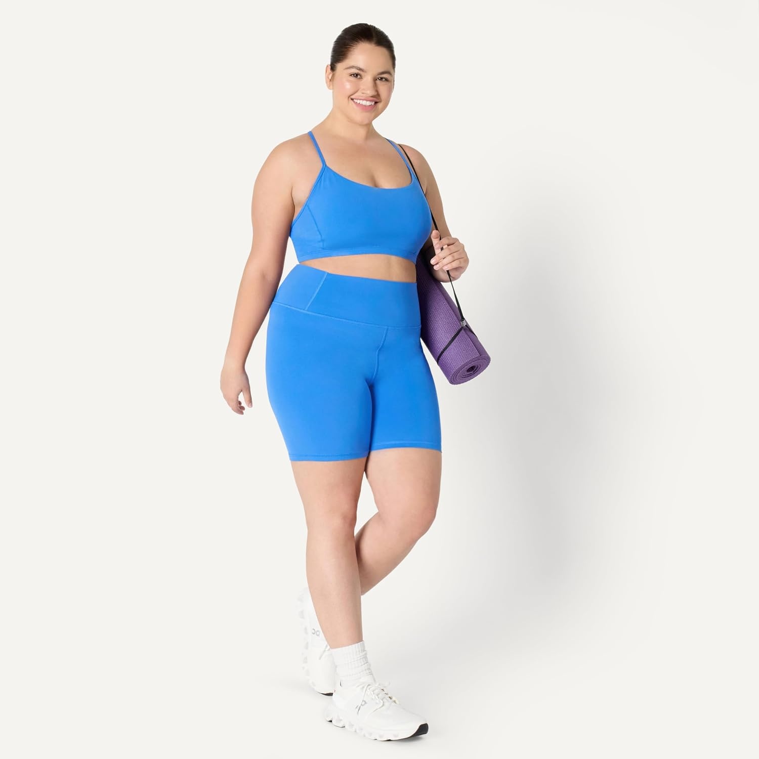image:imageAmazon Essentials Womens Active FormFlex Buttery Soft High Waist 7 Yoga Biker ShortsBlue