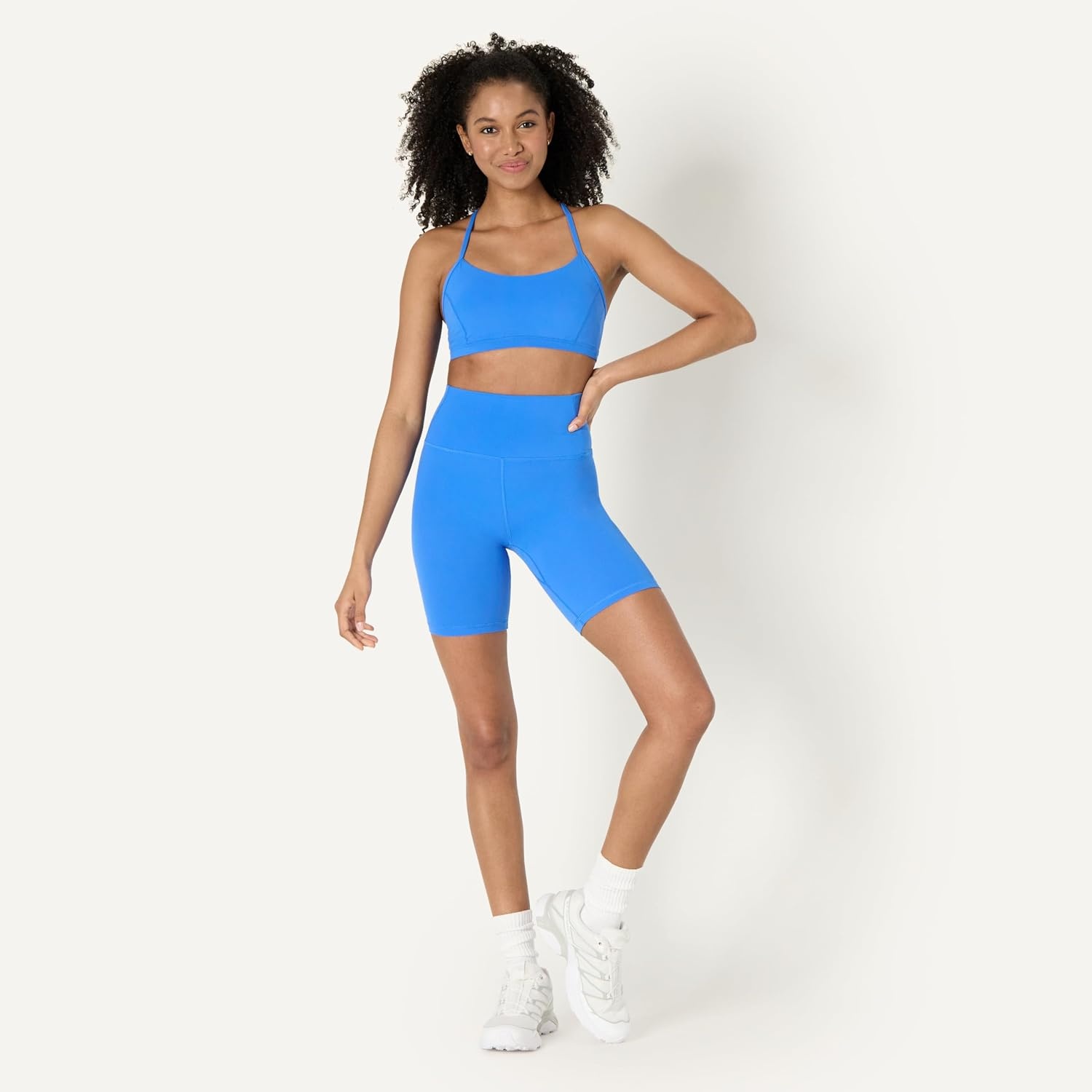 image:imageAmazon Essentials Womens Active FormFlex Buttery Soft High Waist 7 Yoga Biker ShortsBlue