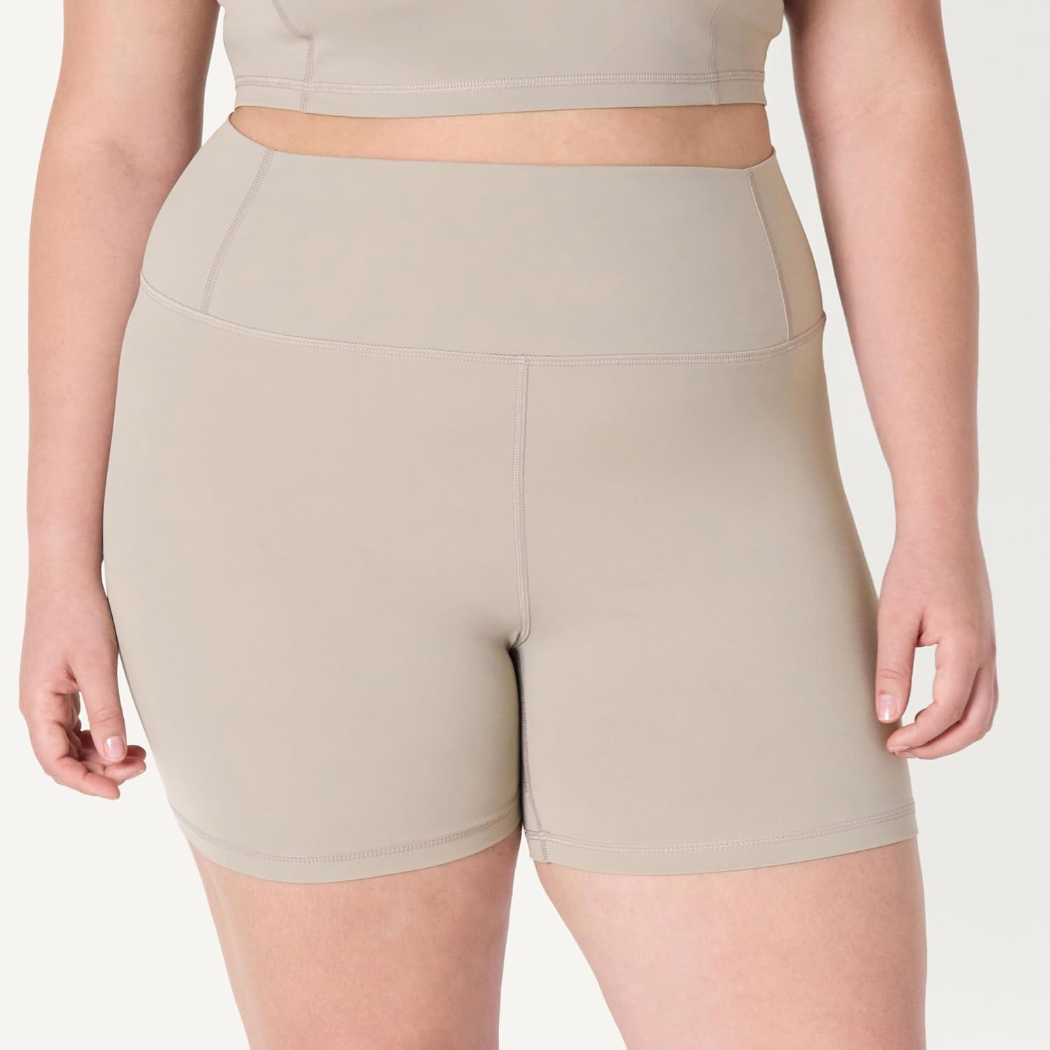 image:imageAmazon Essentials Womens Active FormFlex Buttery Soft High Waist 7 Yoga Biker ShortsDusted Pearl