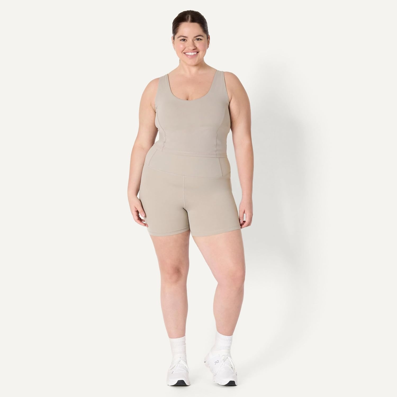 image:imageAmazon Essentials Womens Active FormFlex Buttery Soft High Waist 7 Yoga Biker ShortsDusted Pearl