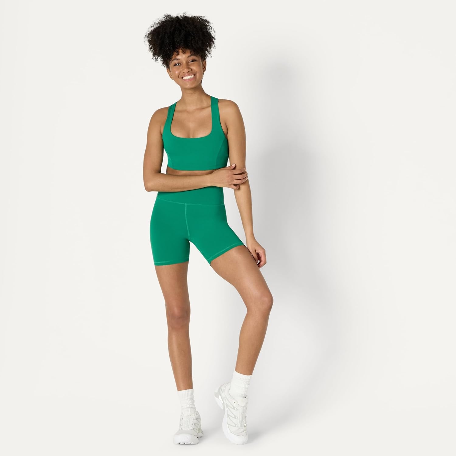 image:imageAmazon Essentials Womens Active FormFlex Buttery Soft High Waist 7 Yoga Biker ShortsEmerald Green