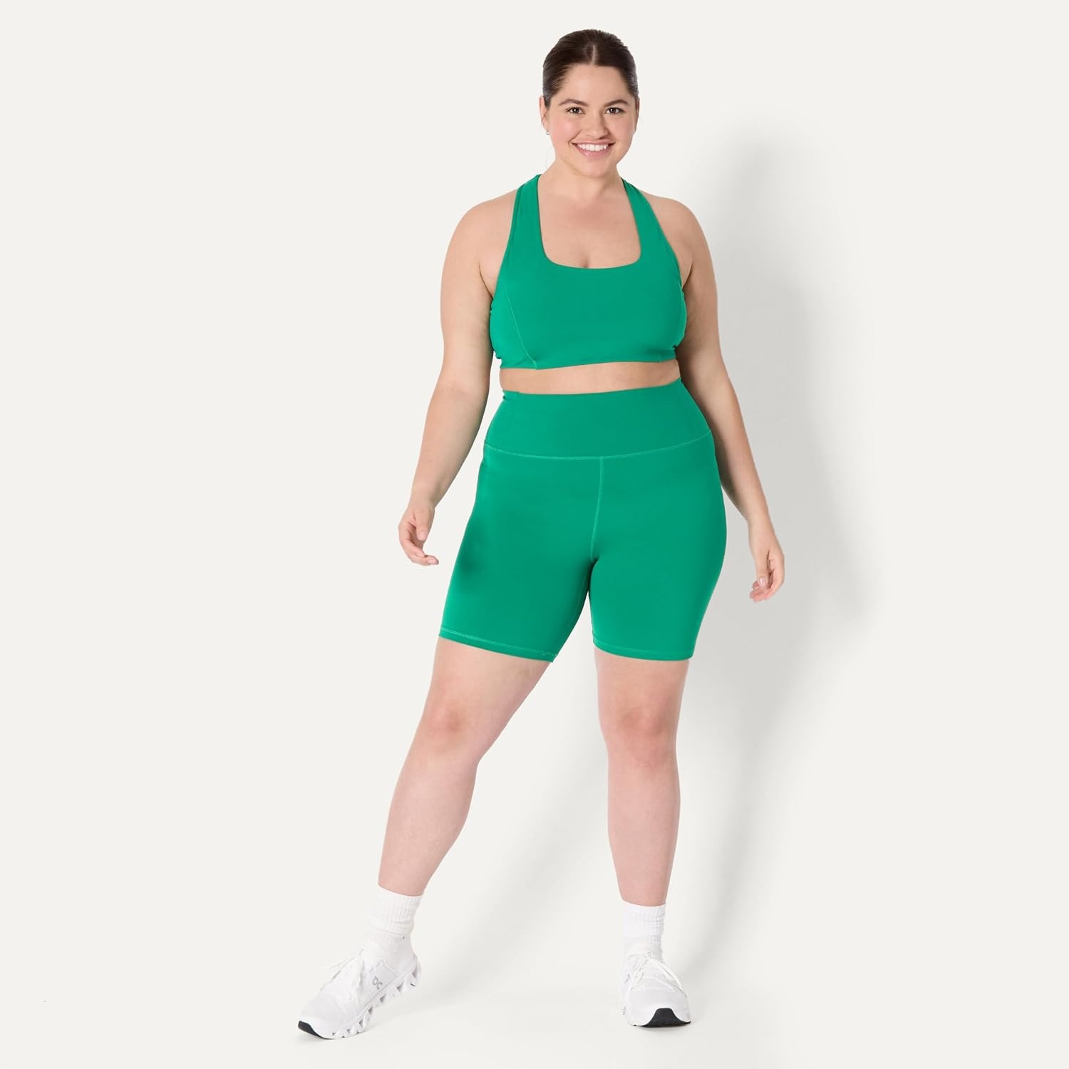 image:imageAmazon Essentials Womens Active FormFlex Buttery Soft High Waist 7 Yoga Biker ShortsEmerald Green
