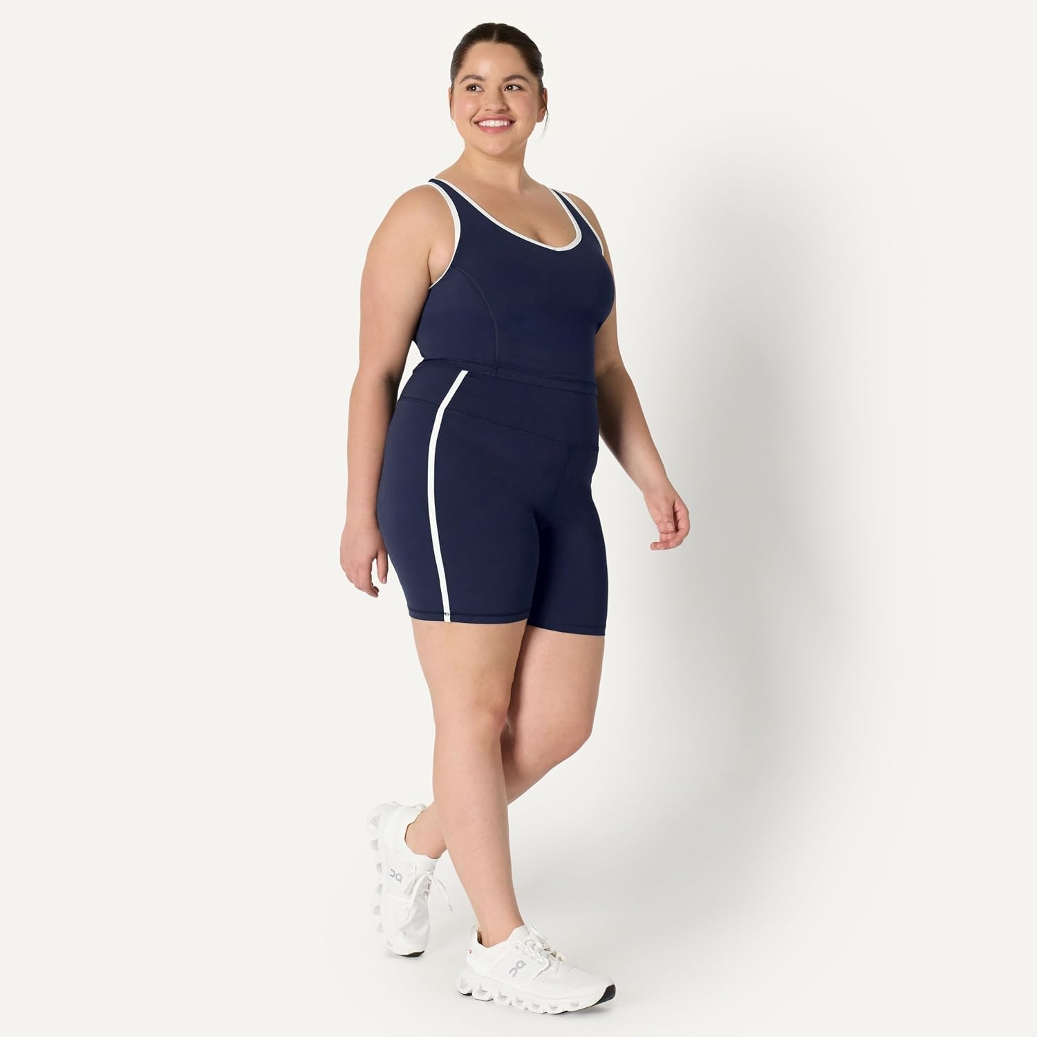 image:imageAmazon Essentials Womens Active FormFlex Buttery Soft High Waist 7 Yoga Biker ShortsNavy White
