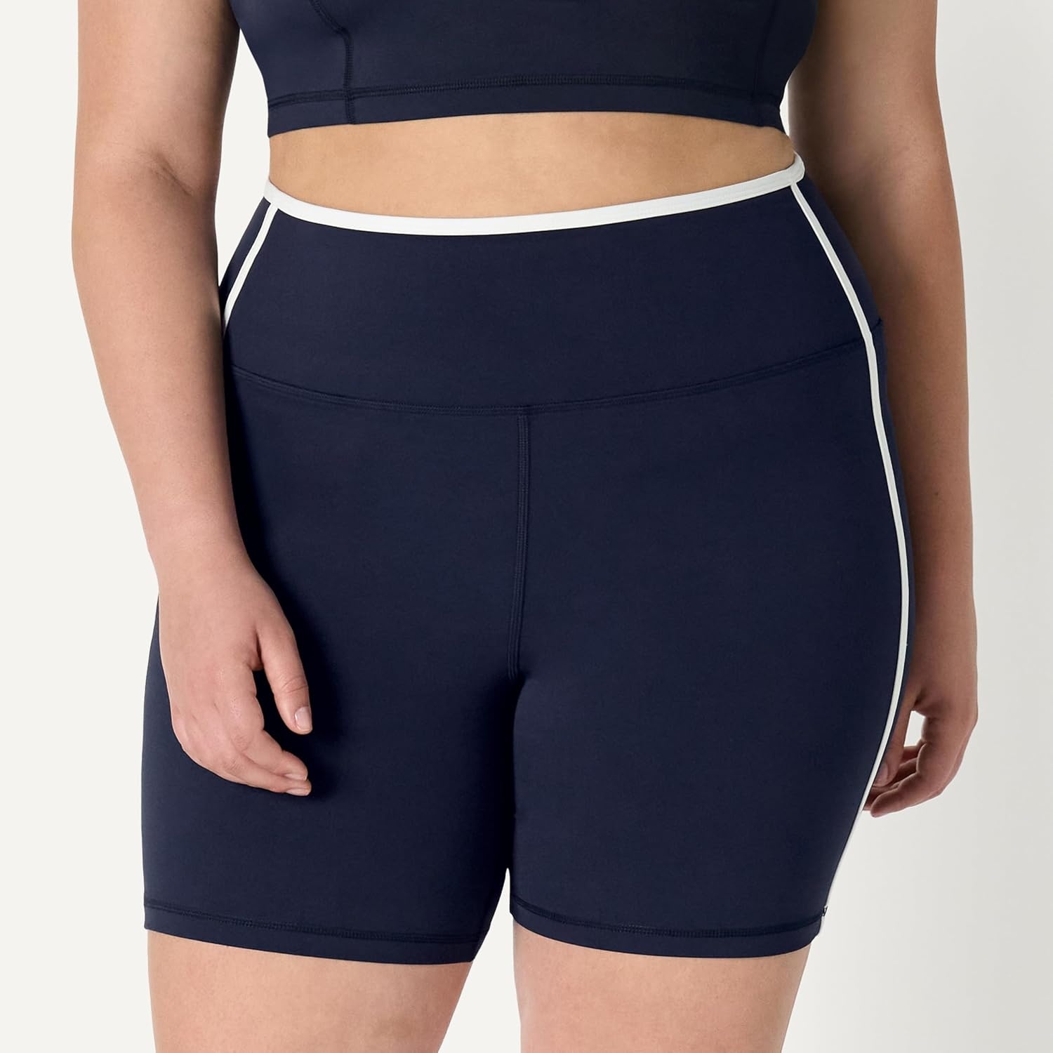 image:imageAmazon Essentials Womens Active FormFlex Buttery Soft High Waist 7 Yoga Biker ShortsNavy White
