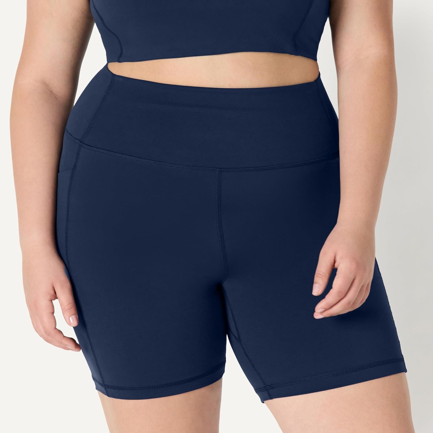 image:imageAmazon Essentials Womens Active FormFlex Buttery Soft High Waist 7 Yoga Biker ShortsNavy