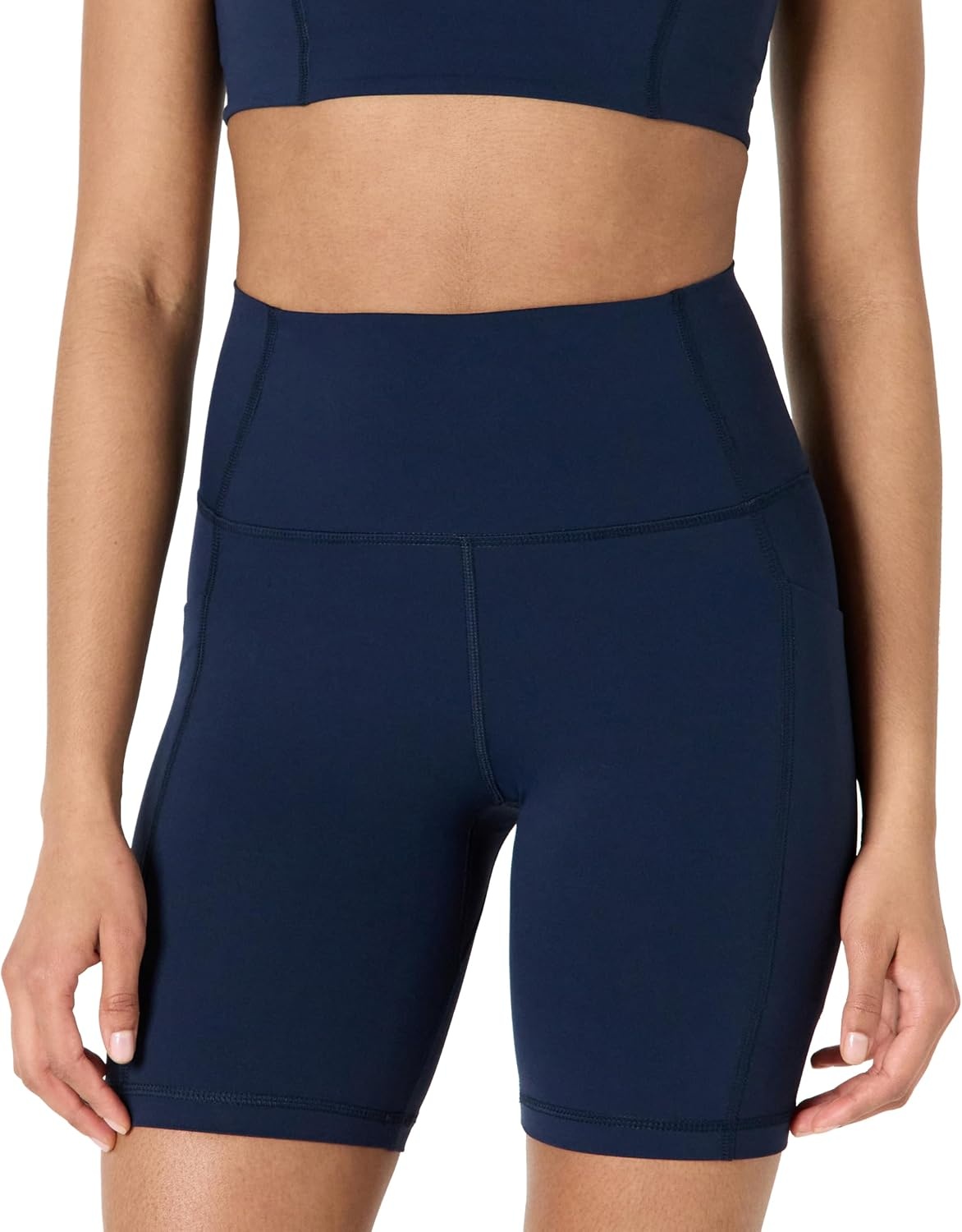 image:imageAmazon Essentials Womens Active FormFlex Buttery Soft High Waist 7 Yoga Biker ShortsNavy