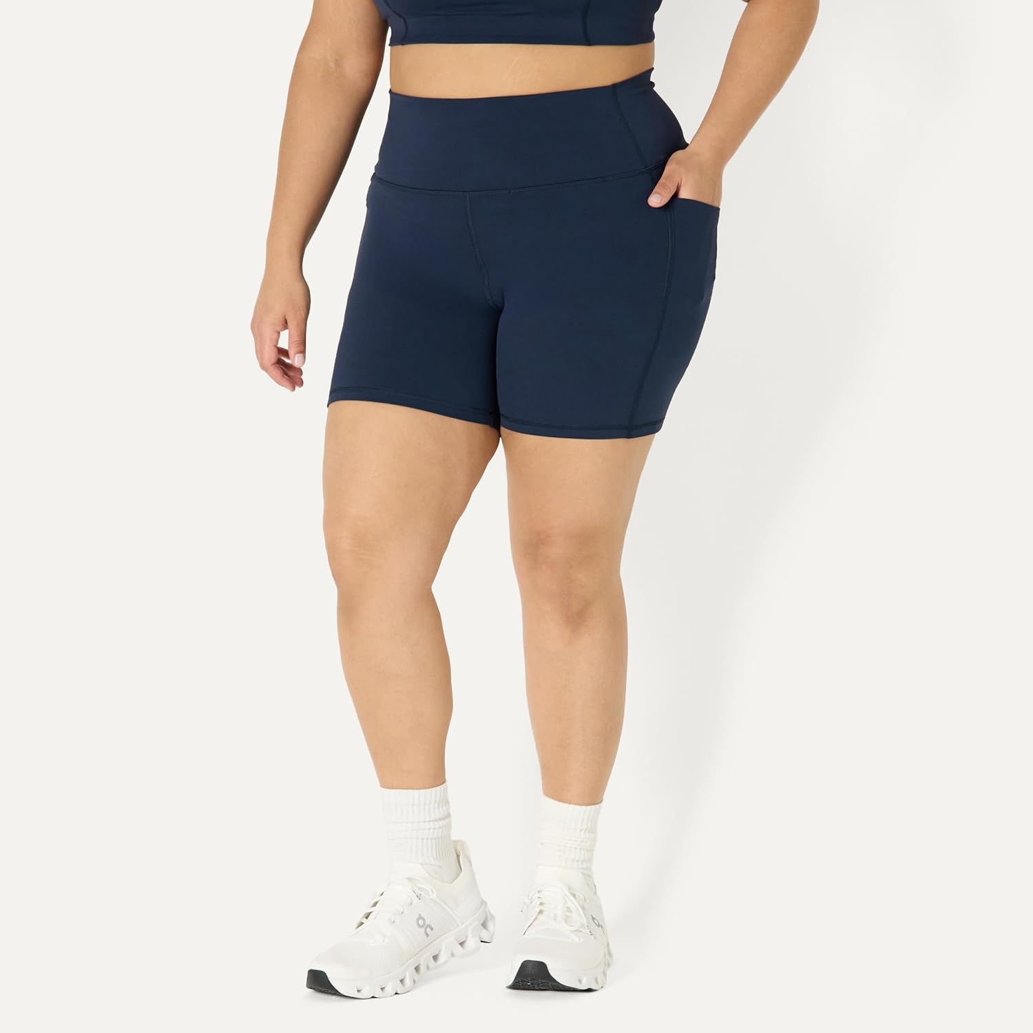 image:imageAmazon Essentials Womens Active FormFlex Buttery Soft High Waist 7 Yoga Biker ShortsNavy