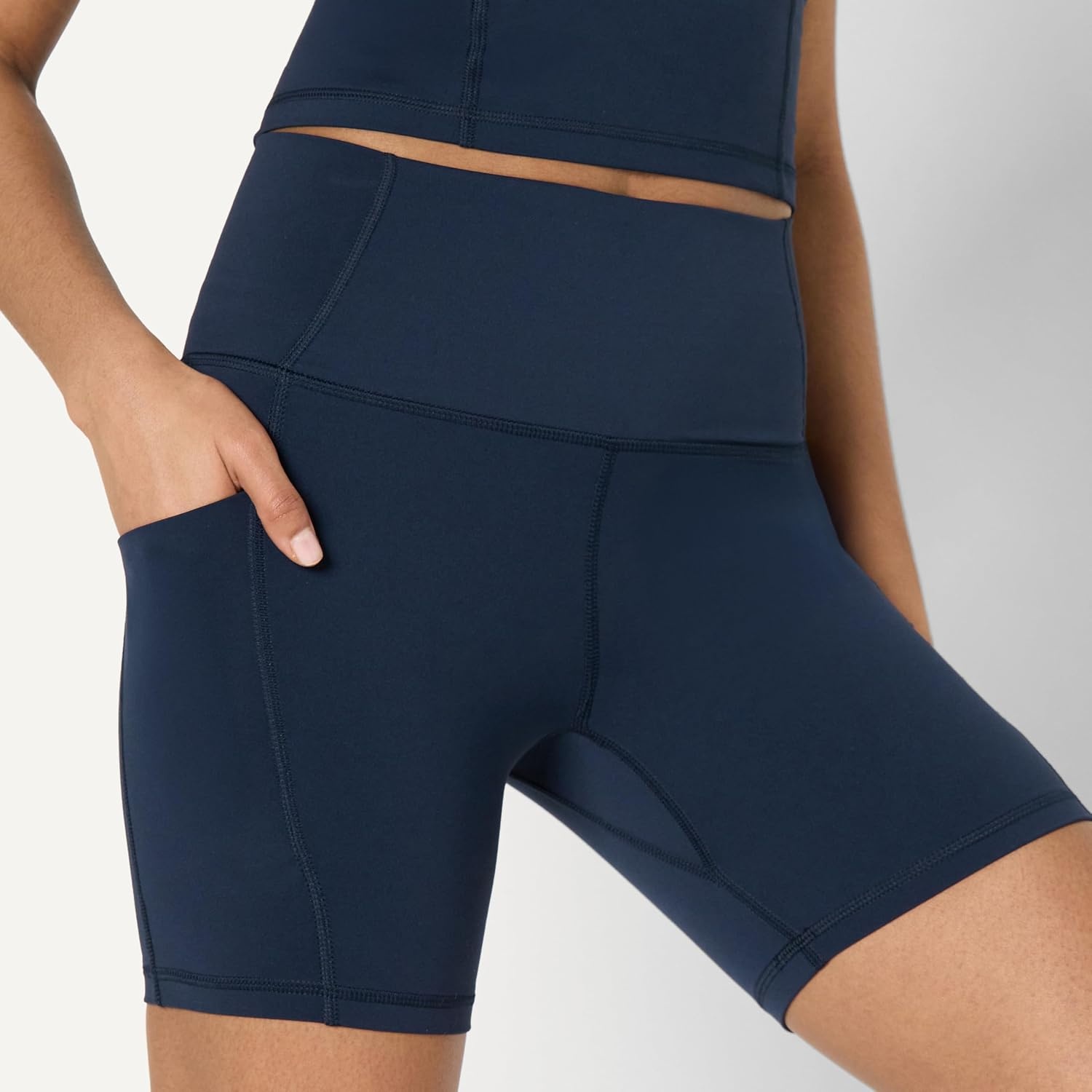image:imageAmazon Essentials Womens Active FormFlex Buttery Soft High Waist 7 Yoga Biker ShortsNavy