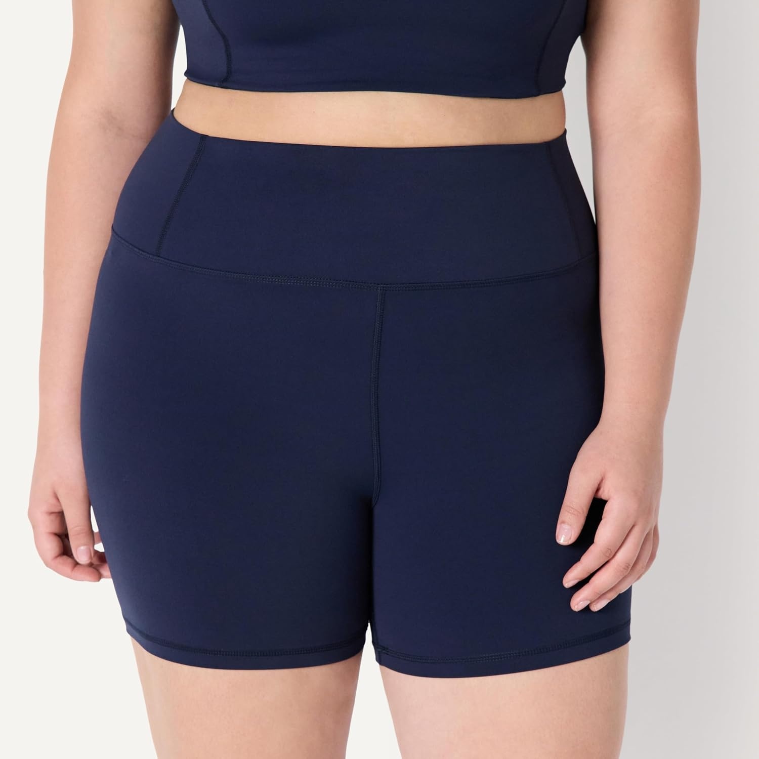 image:imageAmazon Essentials Womens Active FormFlex Buttery Soft High Waist 7 Yoga Biker ShortsNavy