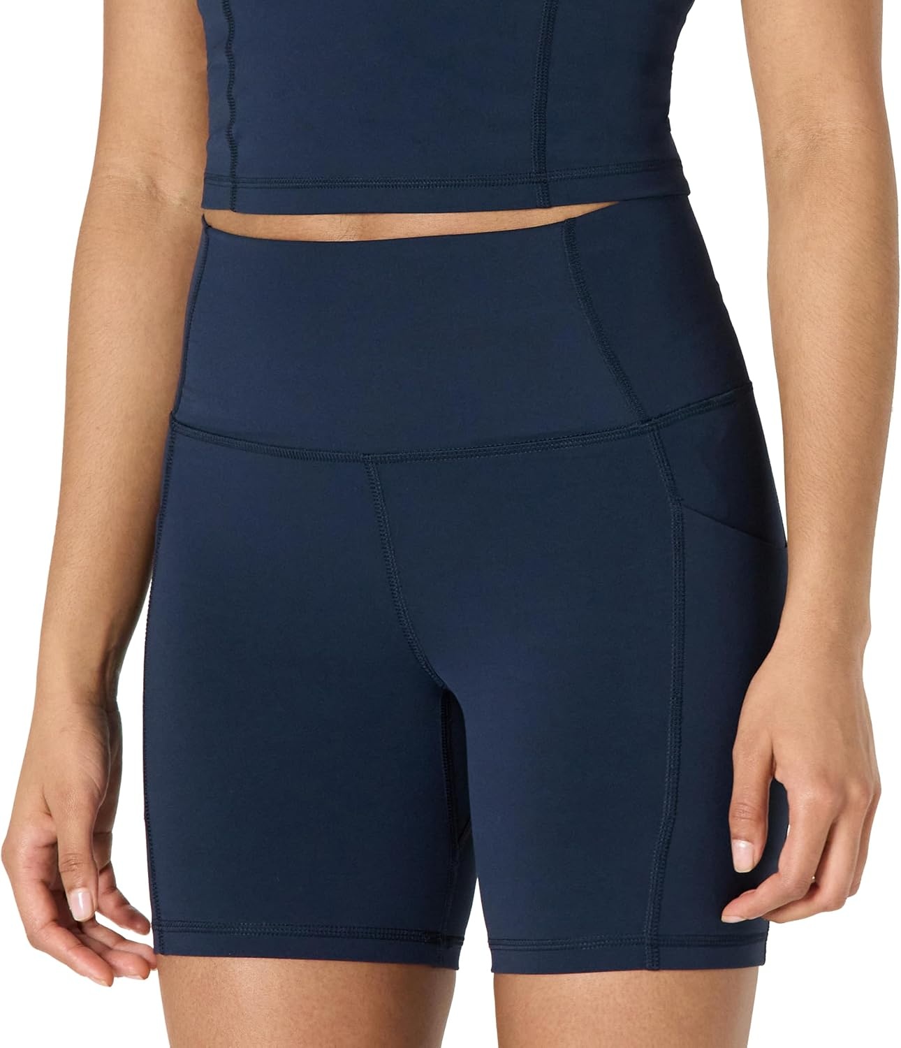 image:imageAmazon Essentials Womens Active FormFlex Buttery Soft High Waist 7 Yoga Biker ShortsNavy