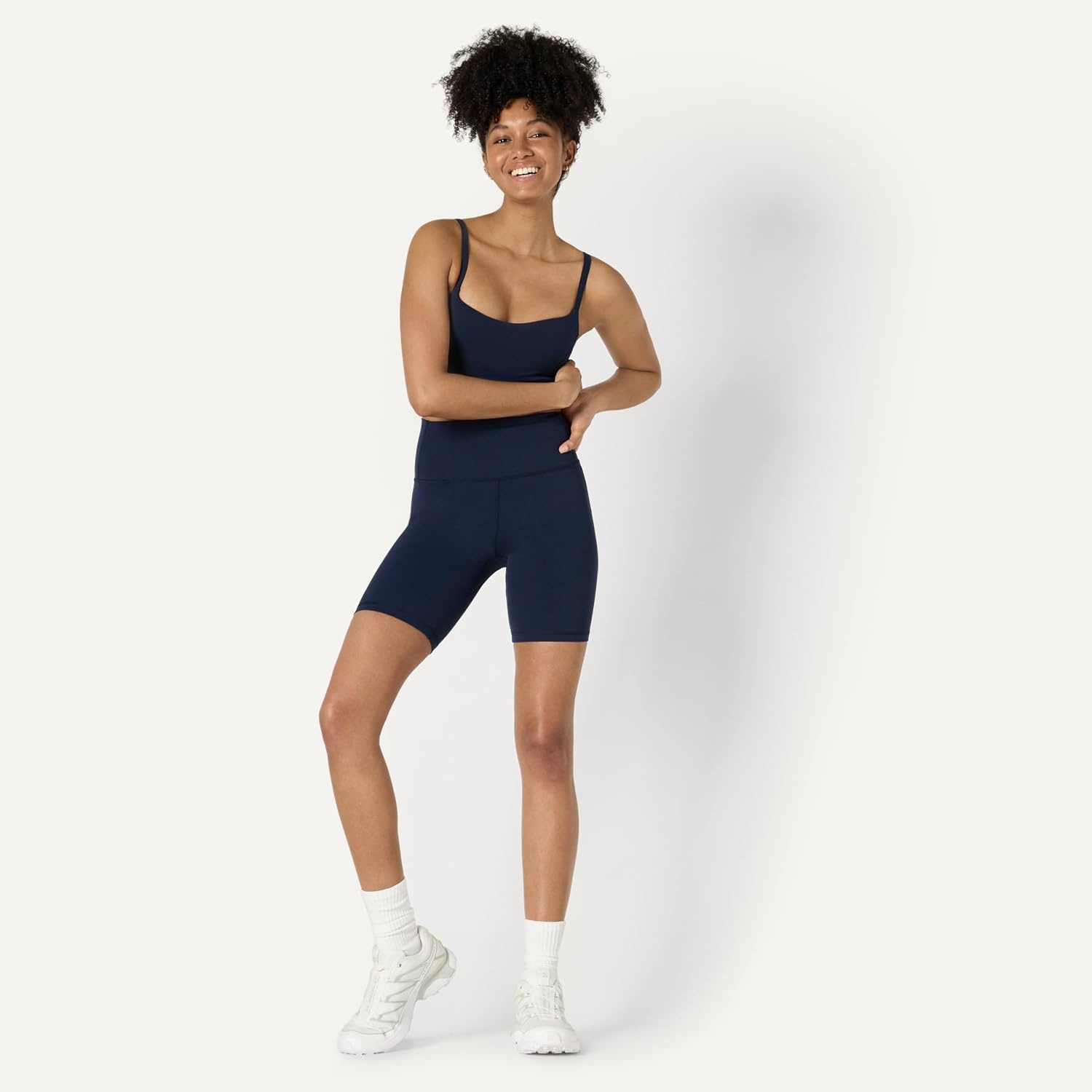 image:imageAmazon Essentials Womens Active FormFlex Buttery Soft High Waist 7 Yoga Biker ShortsNavy