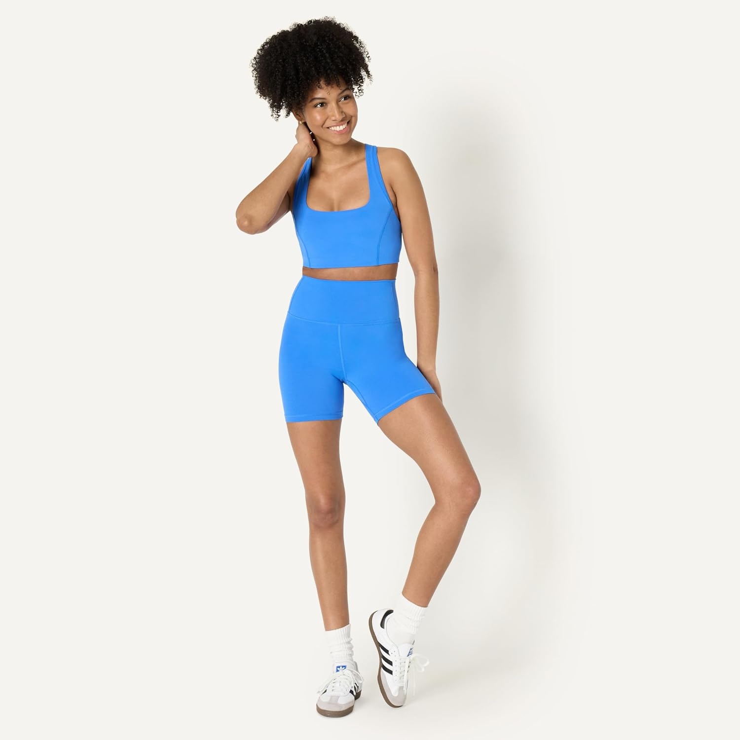 image:imageAmazon Essentials Womens Active FormFlex Buttery Soft High Waist 7 Yoga Biker ShortsOcean Blue