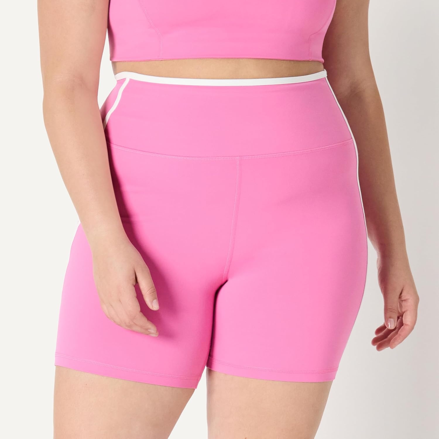 image:imageAmazon Essentials Womens Active FormFlex Buttery Soft High Waist 7 Yoga Biker ShortsPink White