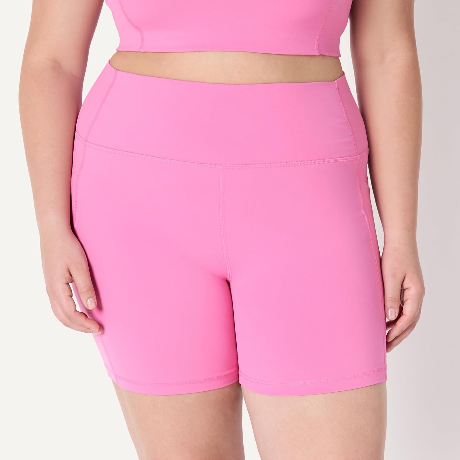 image:imageAmazon Essentials Womens Active FormFlex Buttery Soft High Waist 7 Yoga Biker ShortsPink