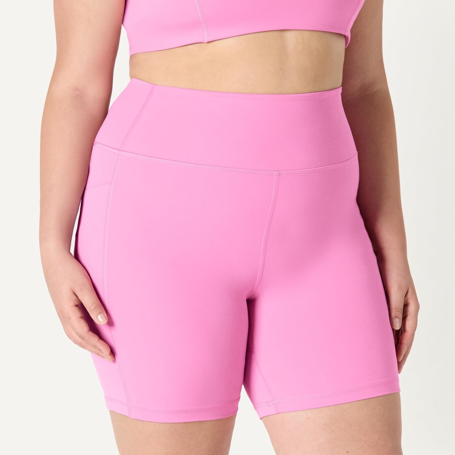image:imageAmazon Essentials Womens Active FormFlex Buttery Soft High Waist 7 Yoga Biker ShortsPink