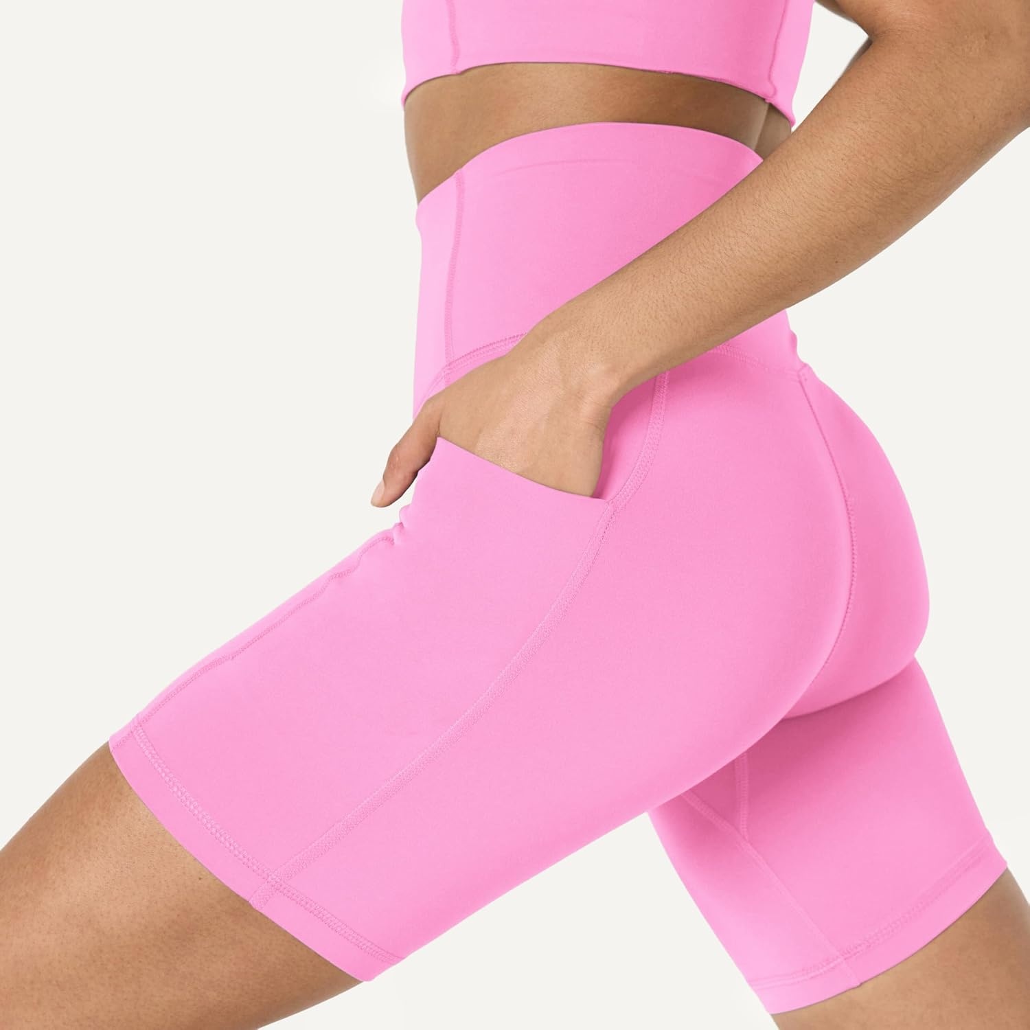image:imageAmazon Essentials Womens Active FormFlex Buttery Soft High Waist 7 Yoga Biker ShortsPink