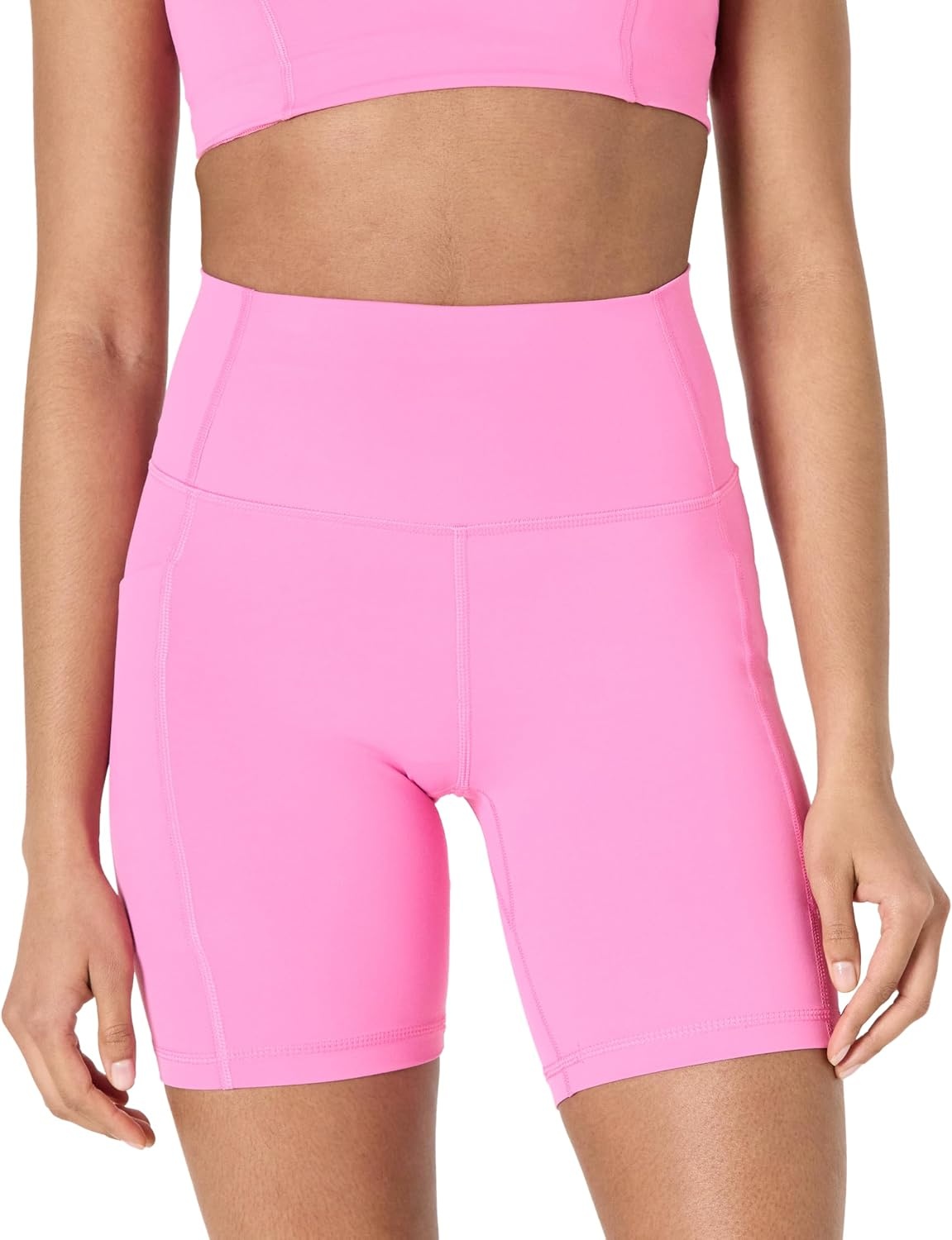 image:imageAmazon Essentials Womens Active FormFlex Buttery Soft High Waist 7 Yoga Biker ShortsPink