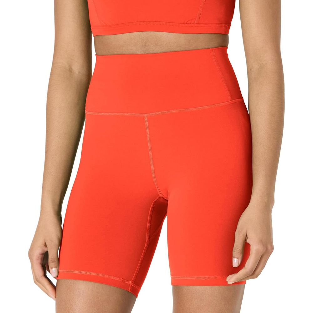 image:imageAmazon Essentials Womens Active FormFlex Buttery Soft High Waist 7 Yoga Biker ShortsBright Red