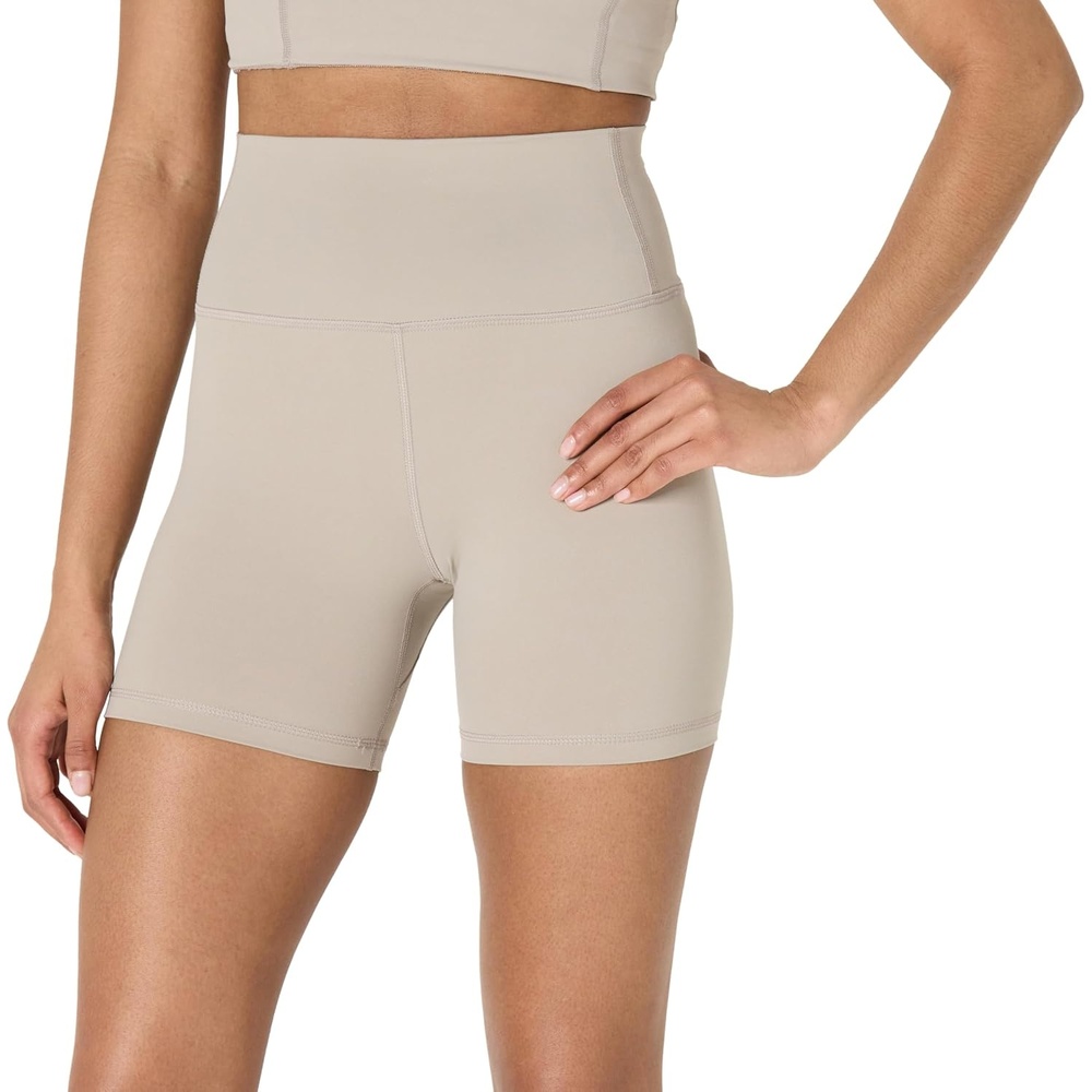 image:imageAmazon Essentials Womens Active FormFlex Buttery Soft High Waist 7 Yoga Biker ShortsDusted Pearl
