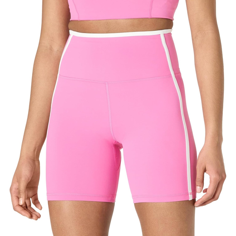 image:imageAmazon Essentials Womens Active FormFlex Buttery Soft High Waist 7 Yoga Biker ShortsPink White