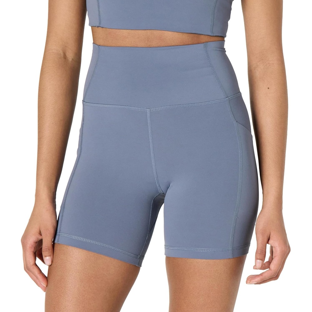 image:imageAmazon Essentials Womens Active FormFlex Buttery Soft High Waist 7 Yoga Biker ShortsSlate Grey