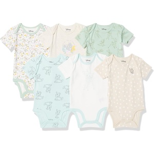 Amazon Essentials Disney | Marvel | Star Wars | Princess Baby Girls’ Cotton Knit Short-Sleeve Bodysuits, Pack of 6(Bambi Nature)