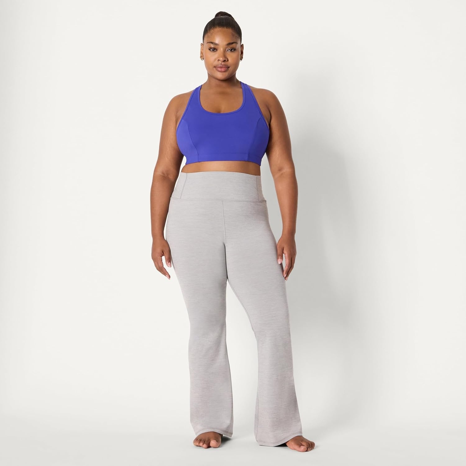 image:imageAmazon Essentials Womens Active FormFlex Buttery Soft Flared Leggings High Waist Bootcut Yoga Pants 315 InseamSpace Dye Grey