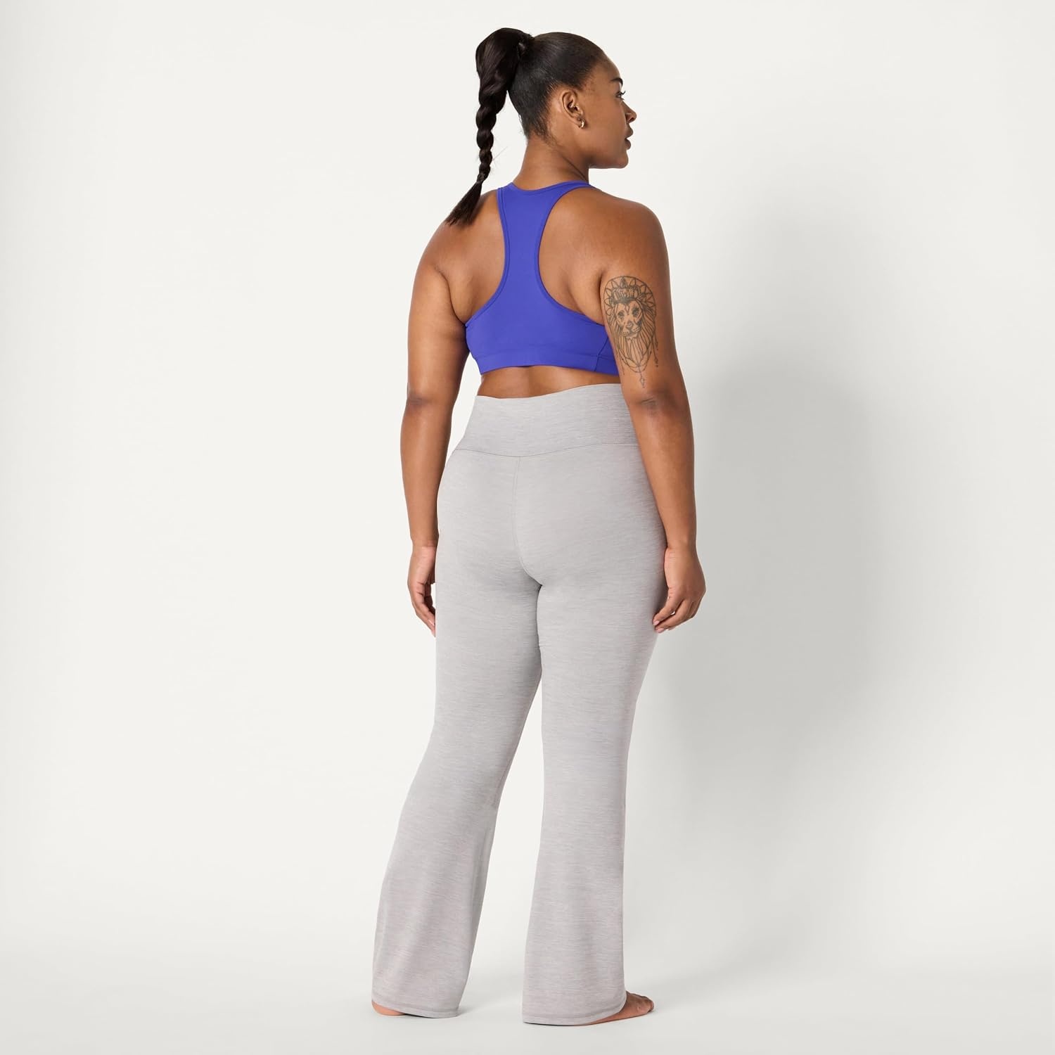 image:imageAmazon Essentials Womens Active FormFlex Buttery Soft Flared Leggings High Waist Bootcut Yoga Pants 315 InseamSpace Dye Grey
