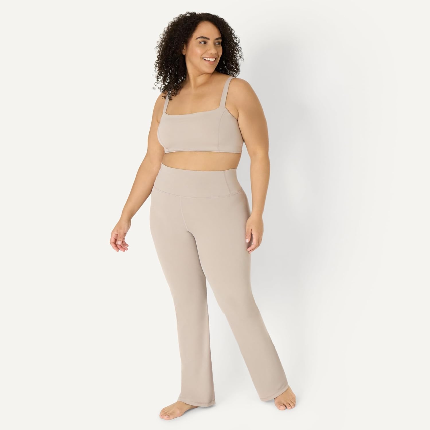 image:imageAmazon Essentials Womens Active FormFlex Buttery Soft Flared Leggings High Waist Bootcut Yoga Pants 315 InseamTaupe