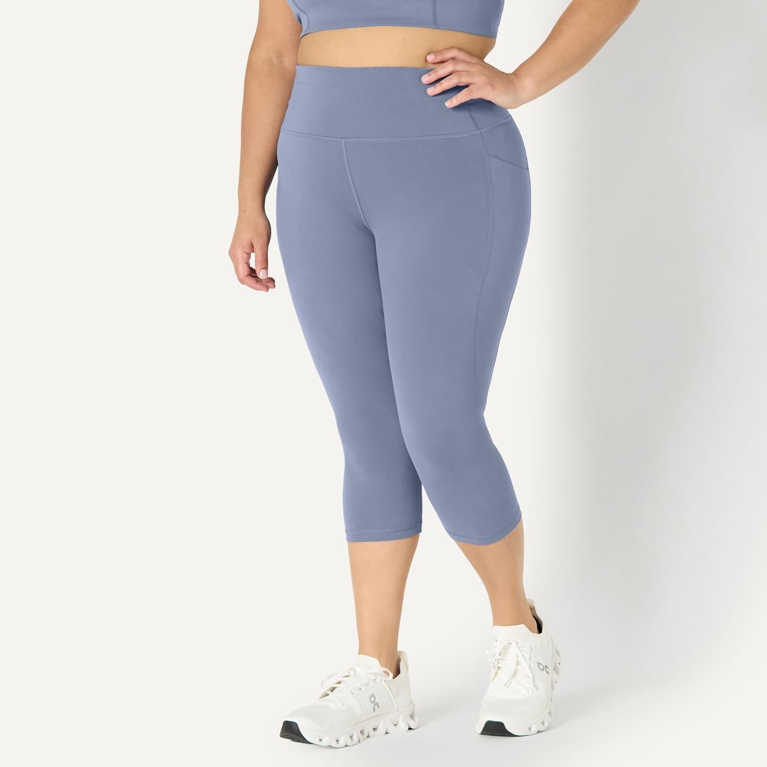 image:imageAmazon Essentials Womens Active FormFlex Buttery Soft High Waist Capri Yoga Workout LeggingsSlate Grey