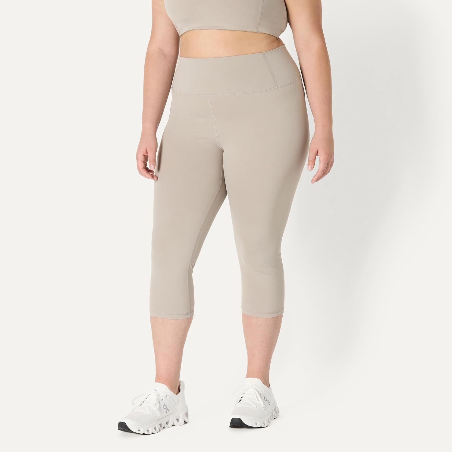 image:imageAmazon Essentials Womens Active FormFlex Buttery Soft High Waist Capri Yoga Workout LeggingsTaupe