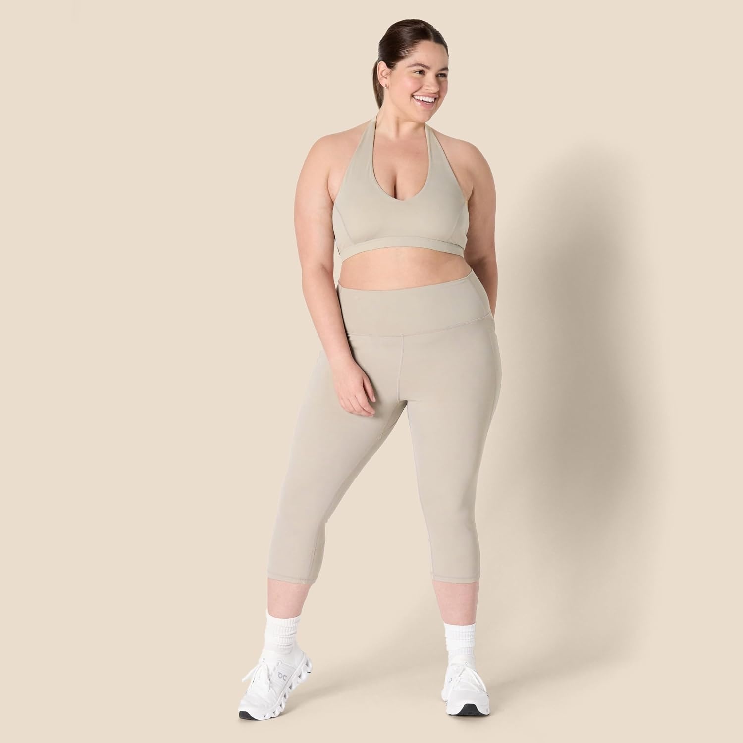 image:imageAmazon Essentials Womens Active FormFlex Buttery Soft High Waist Capri Yoga Workout LeggingsTaupe