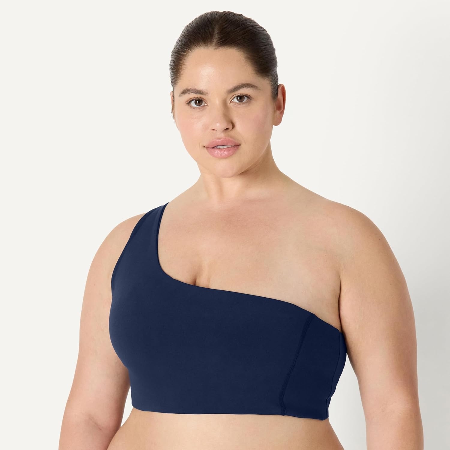 image:imageAmazon Essentials Womens Active FormFlex Buttery Soft Light Support One Shoulder Strappy Back Sports BraNavy