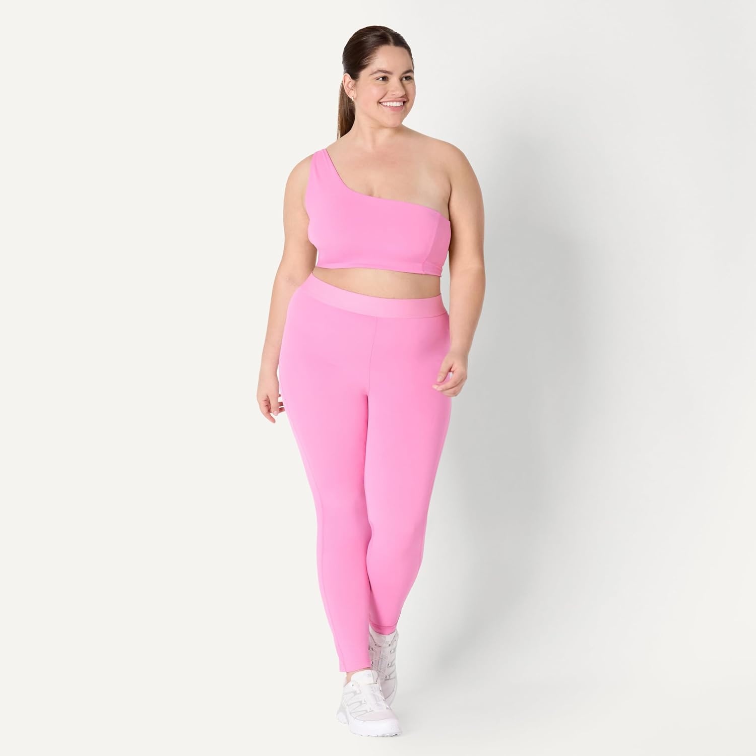 image:imageAmazon Essentials Womens Active FormFlex Buttery Soft Light Support One Shoulder Strappy Back Sports BraPink