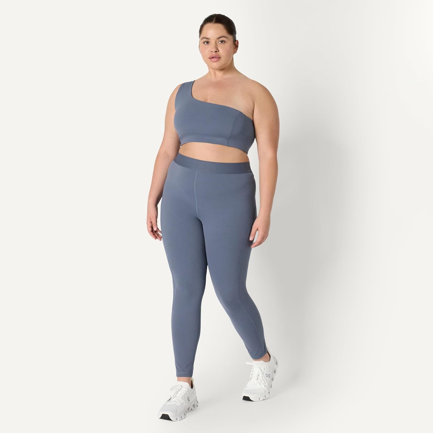 image:imageAmazon Essentials Womens Active FormFlex Buttery Soft Light Support One Shoulder Strappy Back Sports BraSlate Grey
