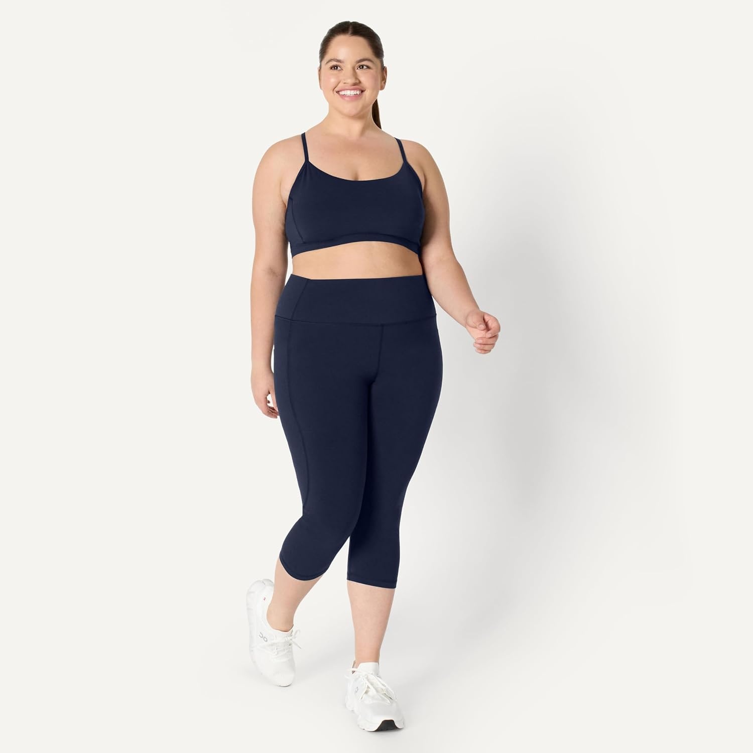 image:imageAmazon Essentials Womens Active FormFlex Buttery Soft Light Support YBack Thin Strap Moisture Wicking Yoga Sports BraNavy
