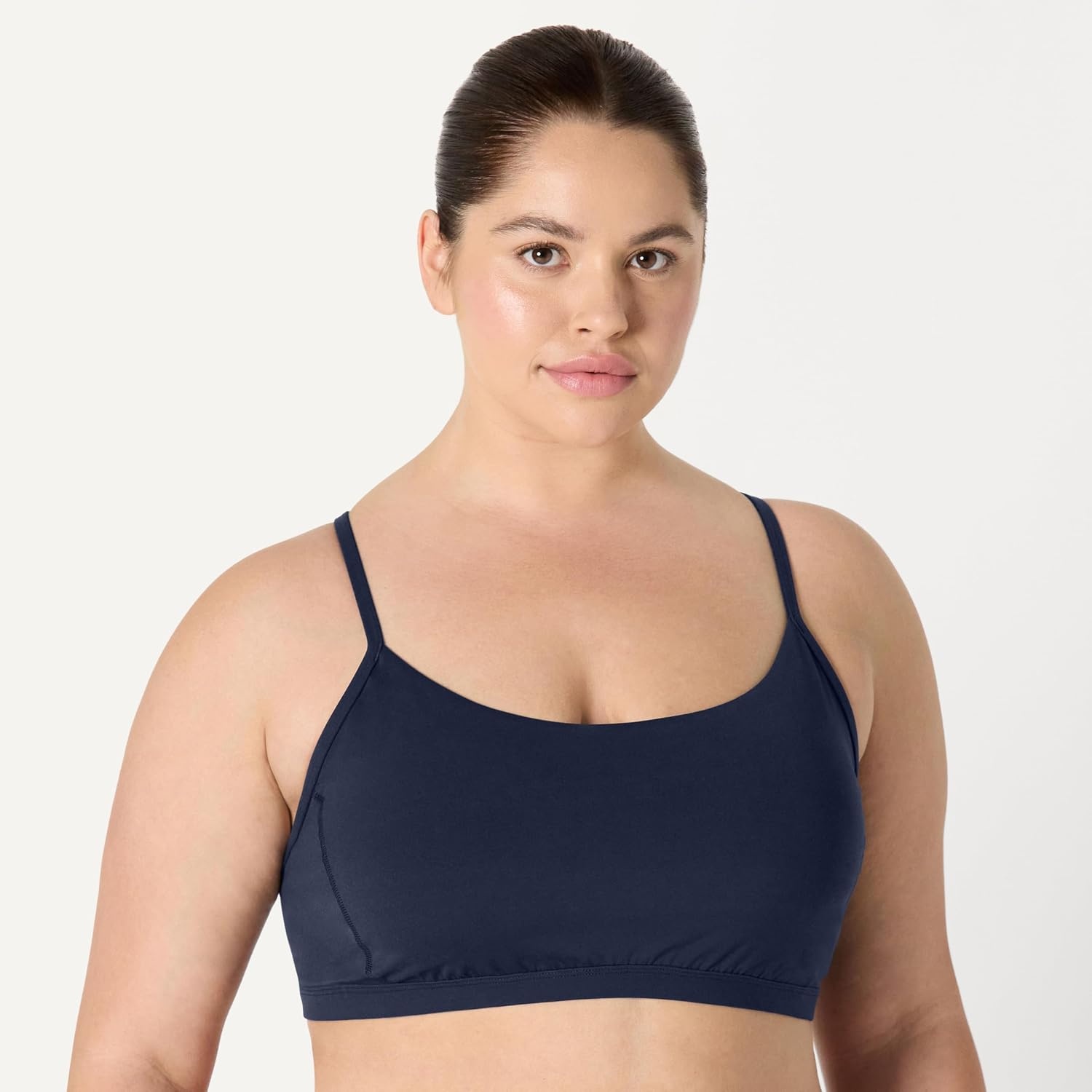 image:imageAmazon Essentials Womens Active FormFlex Buttery Soft Light Support YBack Thin Strap Moisture Wicking Yoga Sports BraNavy