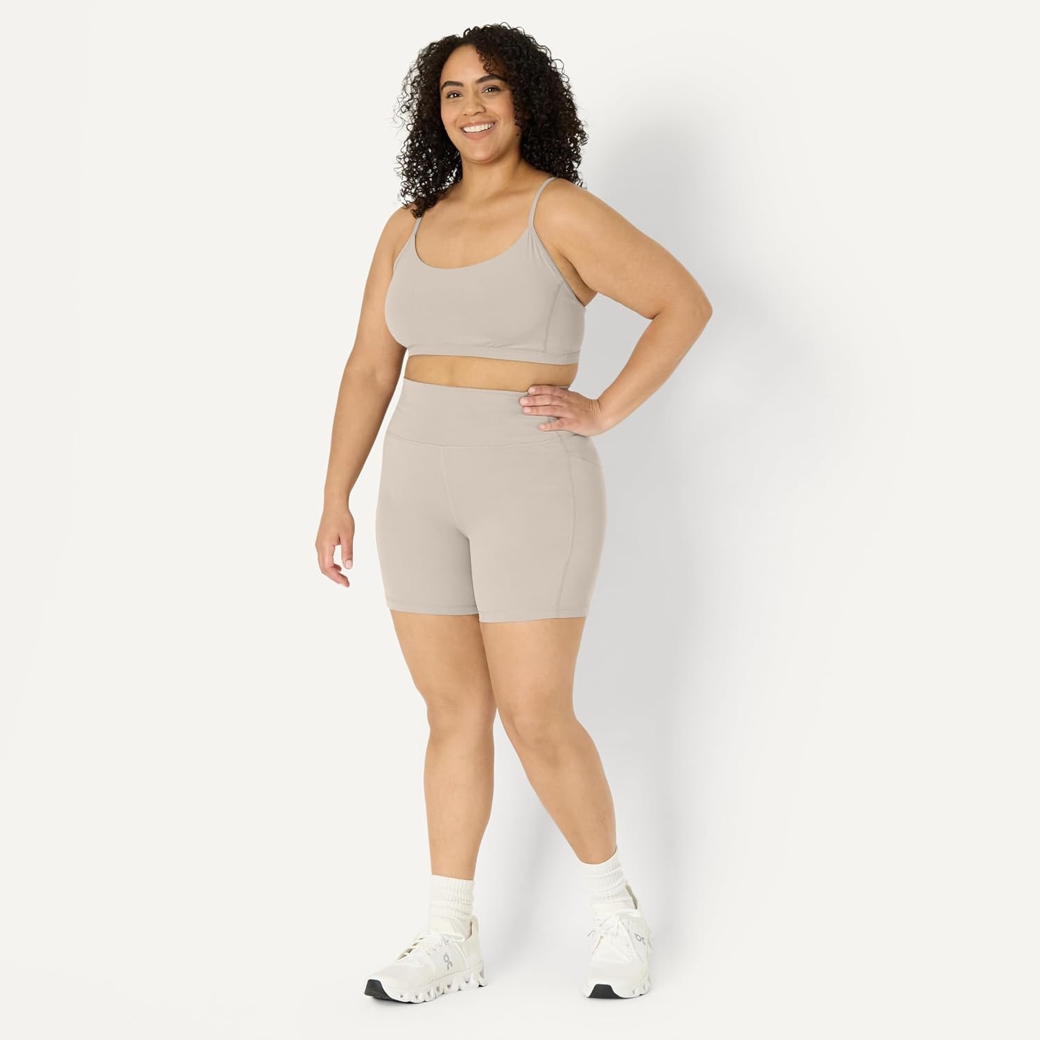 image:imageAmazon Essentials Womens Active FormFlex Buttery Soft Light Support YBack Thin Strap Moisture Wicking Yoga Sports BraTaupe