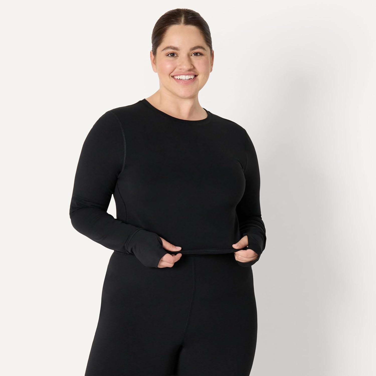 image:imageAmazon Essentials Womens Active FormFlex Buttery Soft Slim Fit Crop Layering Workout Top MoistureWickingBlack