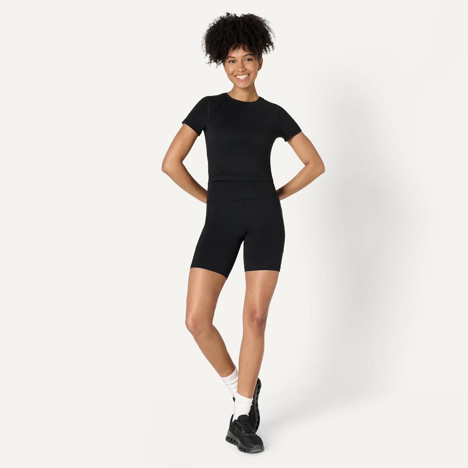 image:imageAmazon Essentials Womens Active FormFlex Buttery Soft Slim Fit Crop Layering Workout Top MoistureWickingBlack