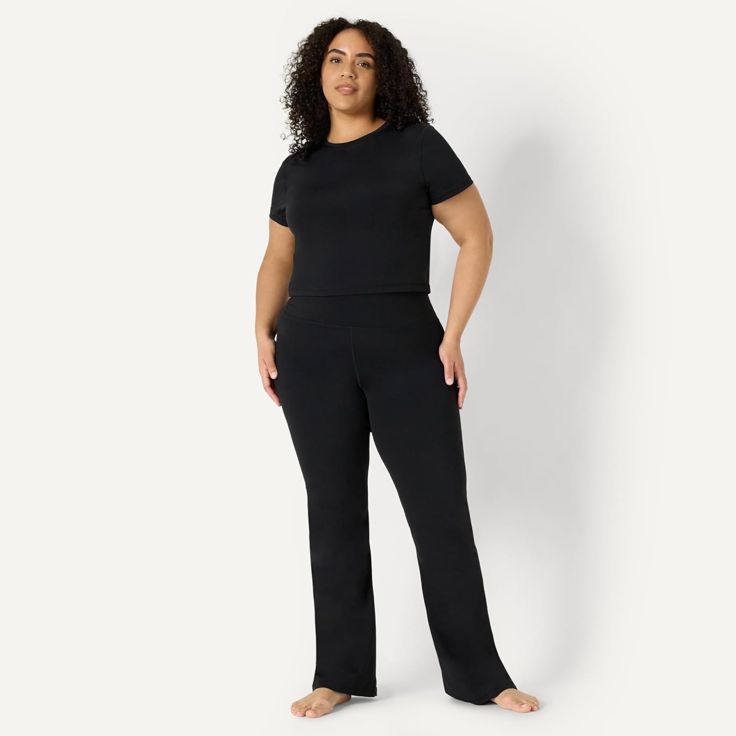 image:imageAmazon Essentials Womens Active FormFlex Buttery Soft Slim Fit Crop Layering Workout Top MoistureWickingBlack