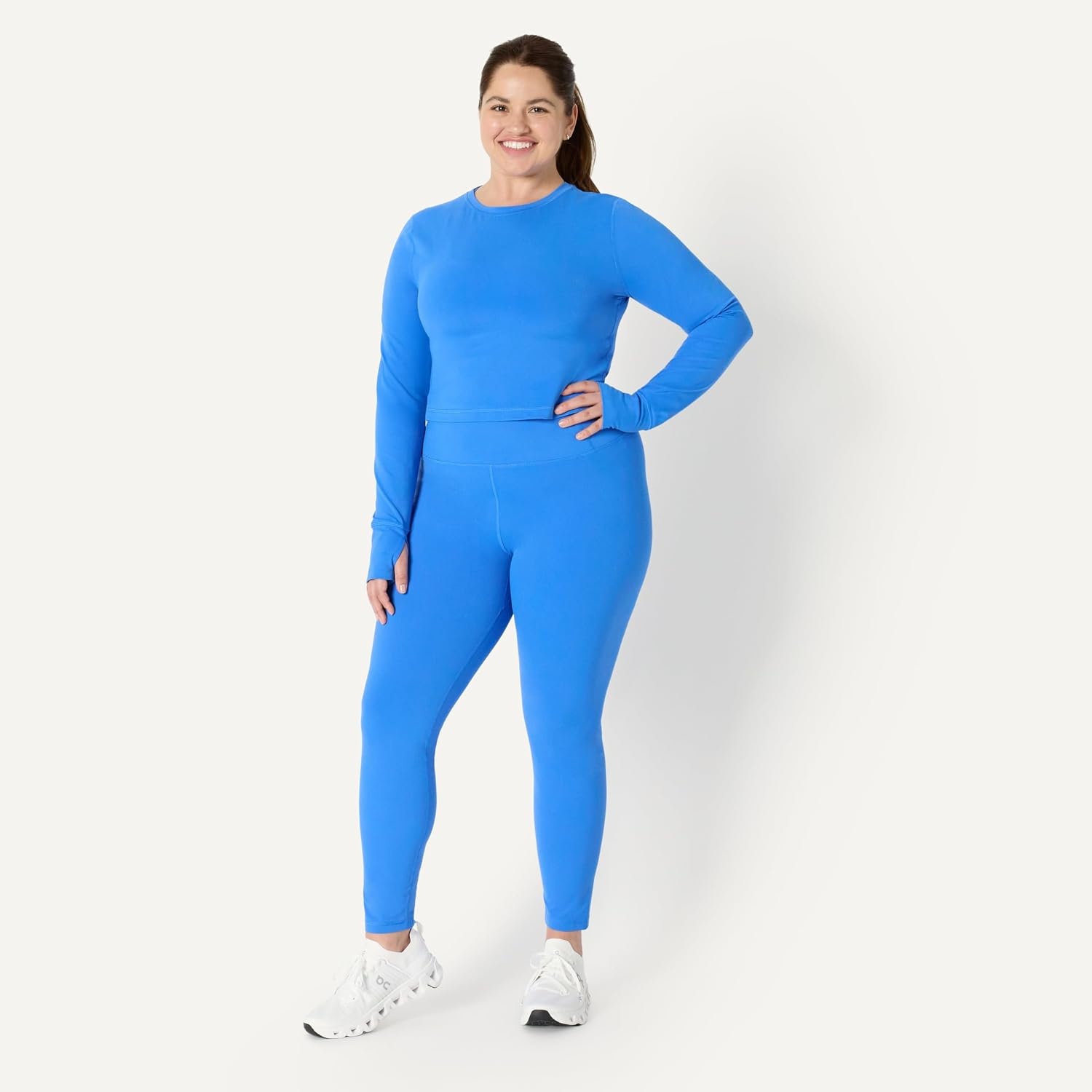 image:imageAmazon Essentials Womens Active FormFlex Buttery Soft Slim Fit Crop Layering Workout Top MoistureWickingBlue