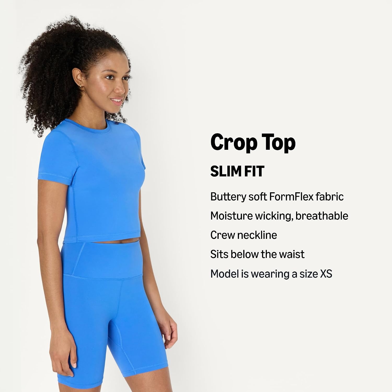 image:imageAmazon Essentials Womens Active FormFlex Buttery Soft Slim Fit Crop Layering Workout Top MoistureWickingBlue