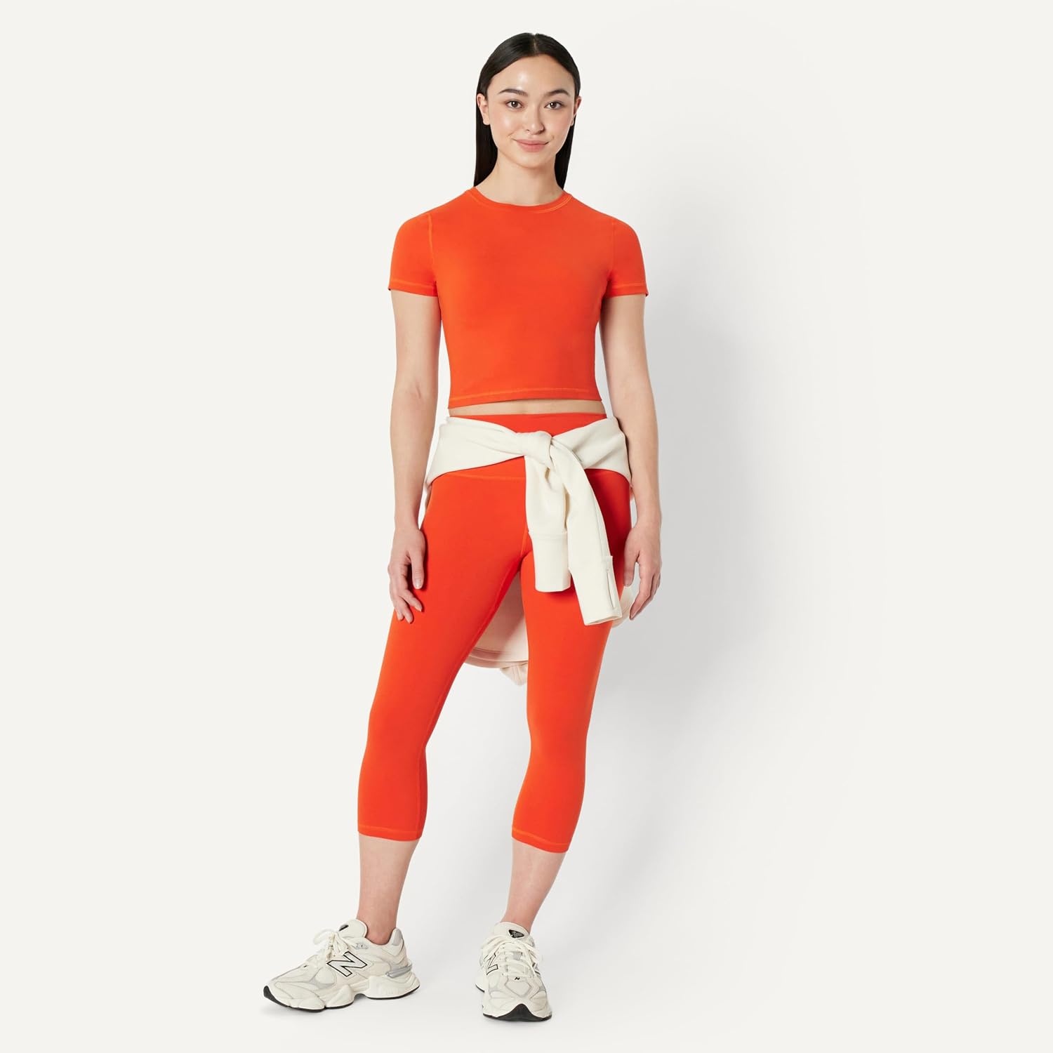 image:imageAmazon Essentials Womens Active FormFlex Buttery Soft Slim Fit Crop Layering Workout Top MoistureWickingBright Red