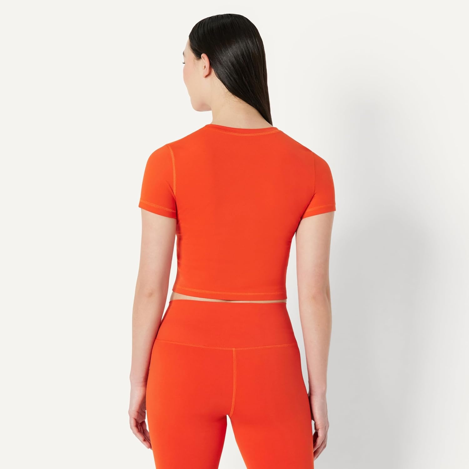 image:imageAmazon Essentials Womens Active FormFlex Buttery Soft Slim Fit Crop Layering Workout Top MoistureWickingBright Red