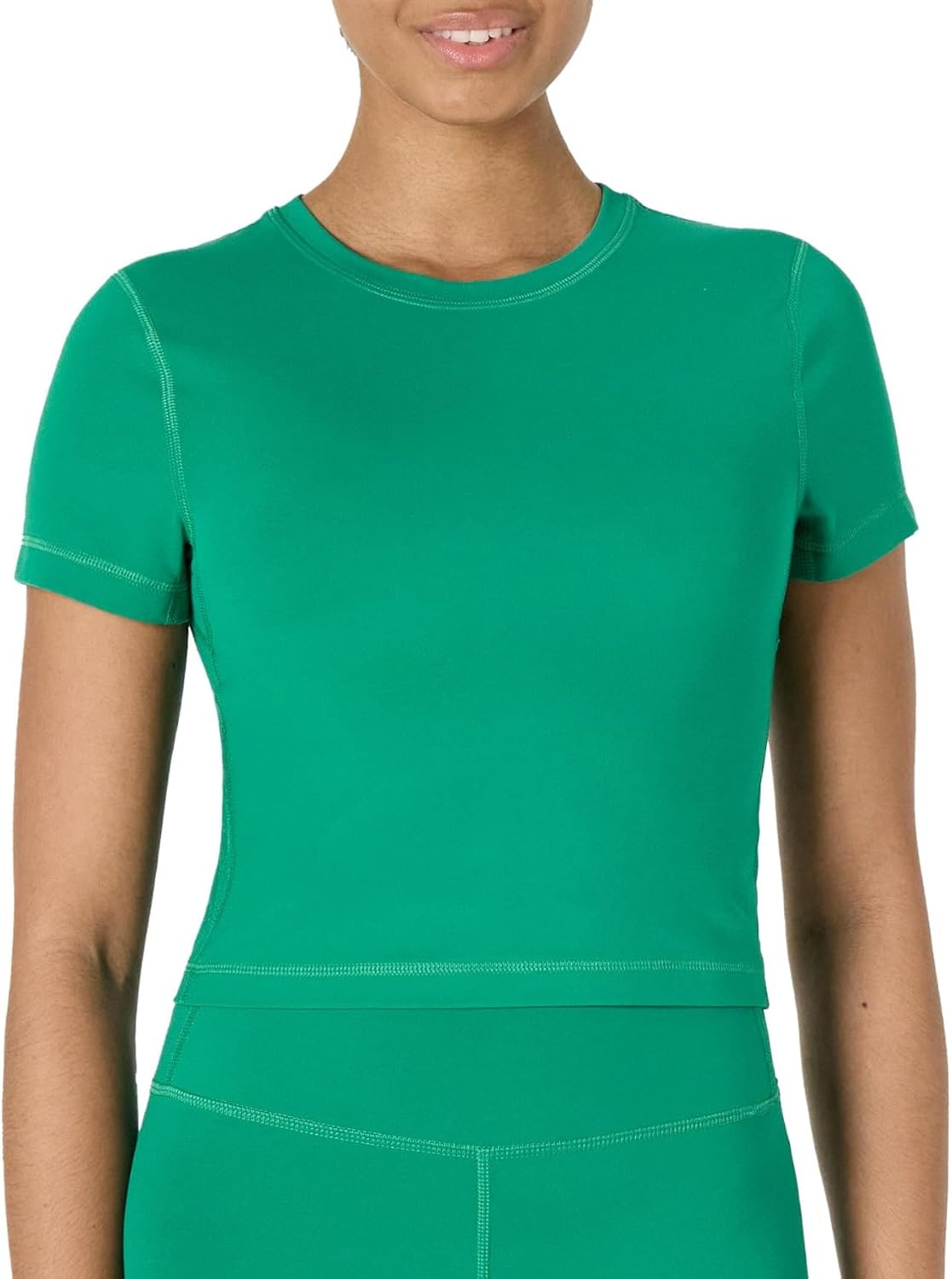image:imageAmazon Essentials Womens Active FormFlex Buttery Soft Slim Fit Crop Layering Workout Top MoistureWickingEmerald Green
