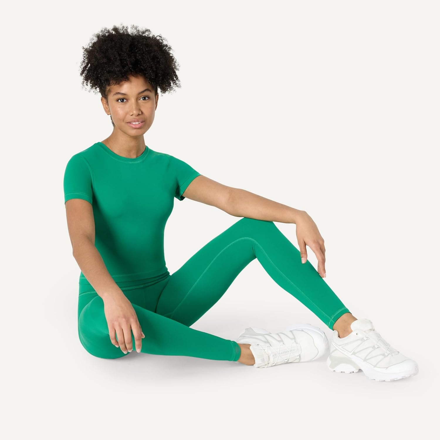 image:imageAmazon Essentials Womens Active FormFlex Buttery Soft Slim Fit Crop Layering Workout Top MoistureWickingEmerald Green