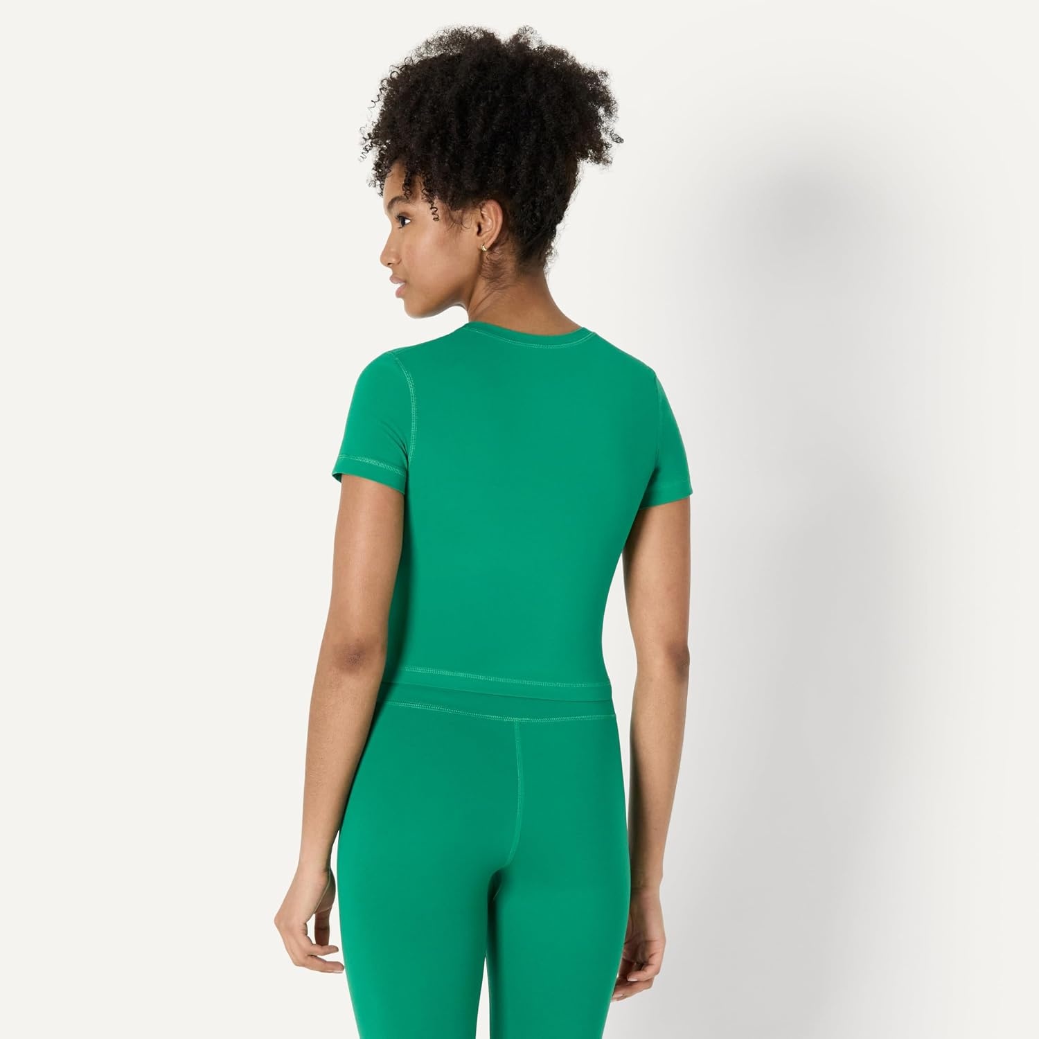 image:imageAmazon Essentials Womens Active FormFlex Buttery Soft Slim Fit Crop Layering Workout Top MoistureWickingEmerald Green