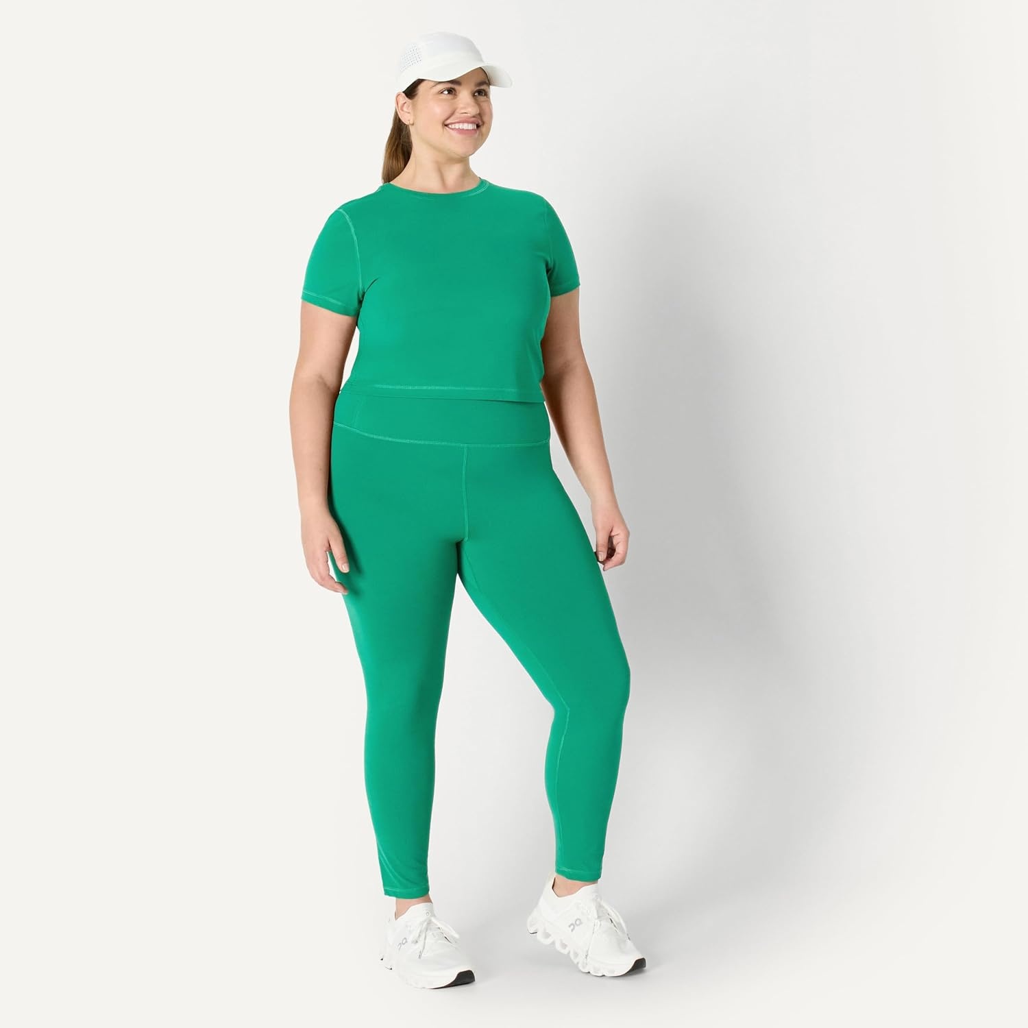 image:imageAmazon Essentials Womens Active FormFlex Buttery Soft Slim Fit Crop Layering Workout Top MoistureWickingEmerald Green